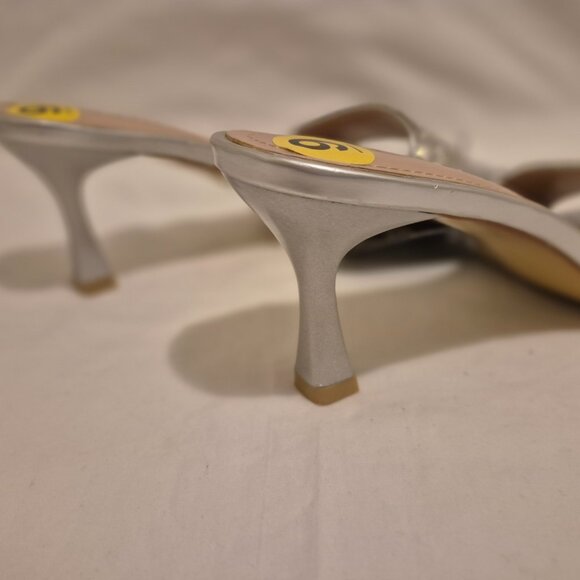 NWT Women's A.S.N.Y. Slip-On Silver & Rhinestone Heels Sandals - Picture 2 of 3